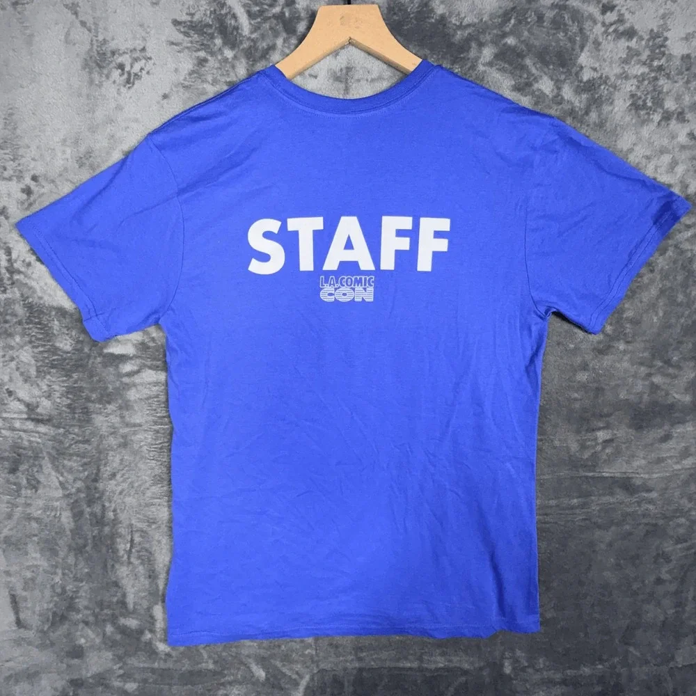 LA Comic Con Staff Mens T-Shirt L Blue Los Angeles Event Graphic Tee Collectible